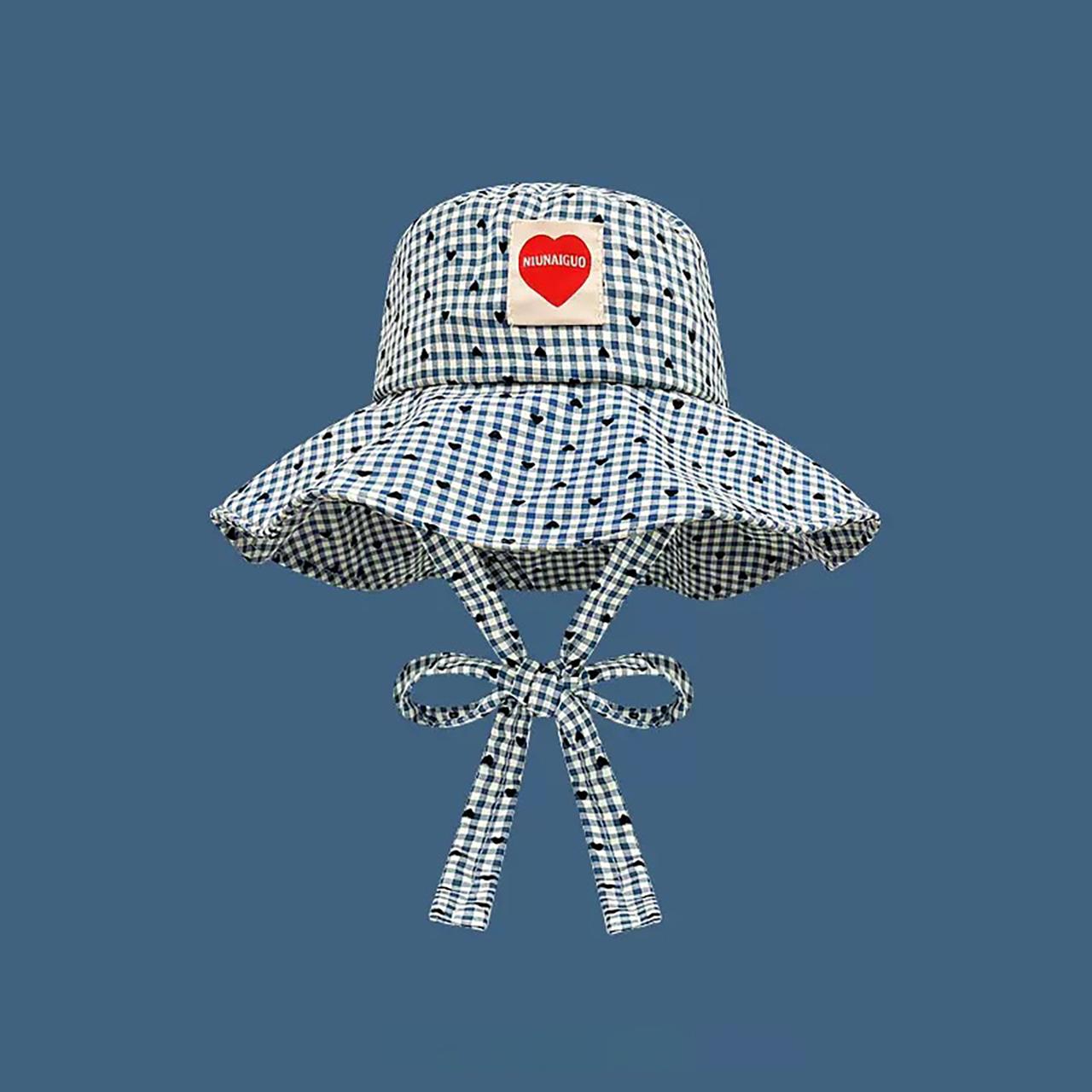 

Fashion Plaid Fisherman Hat for Women Black Heart Summer Wide Brim Sunshade Dome Basin Cap Korean Ladies Travel Lacing Hat синій