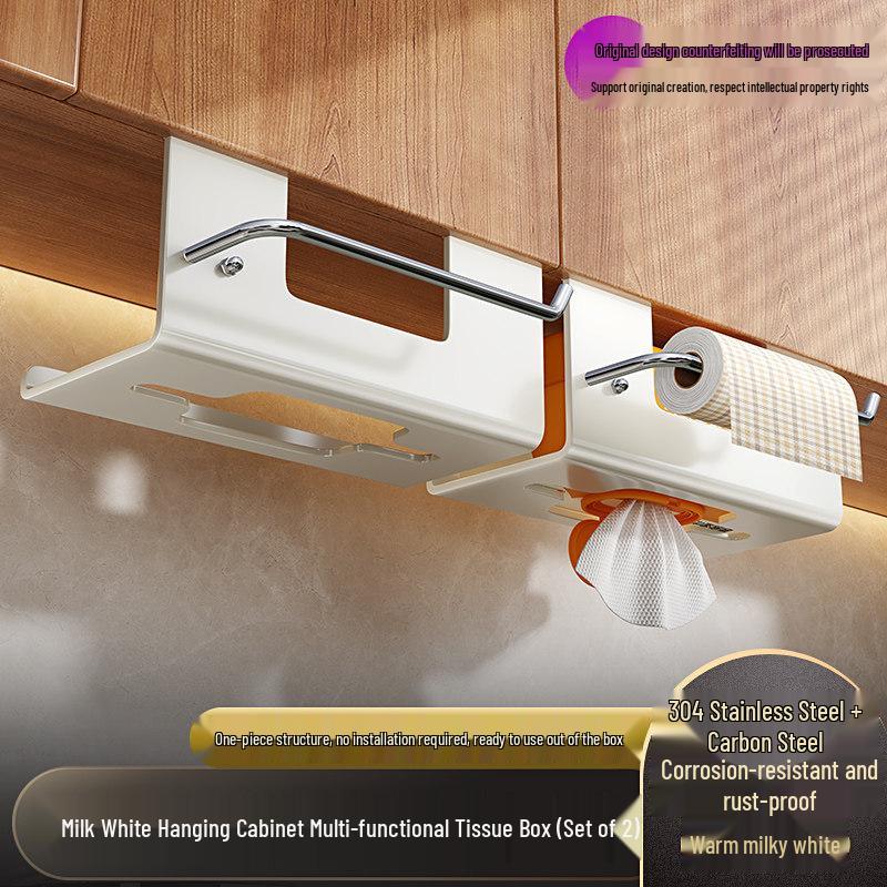 Kitchen Wet Wipe and Paper Towel Holder: Hanging Cabinet Pull-out Tissue and Rag Storage Box