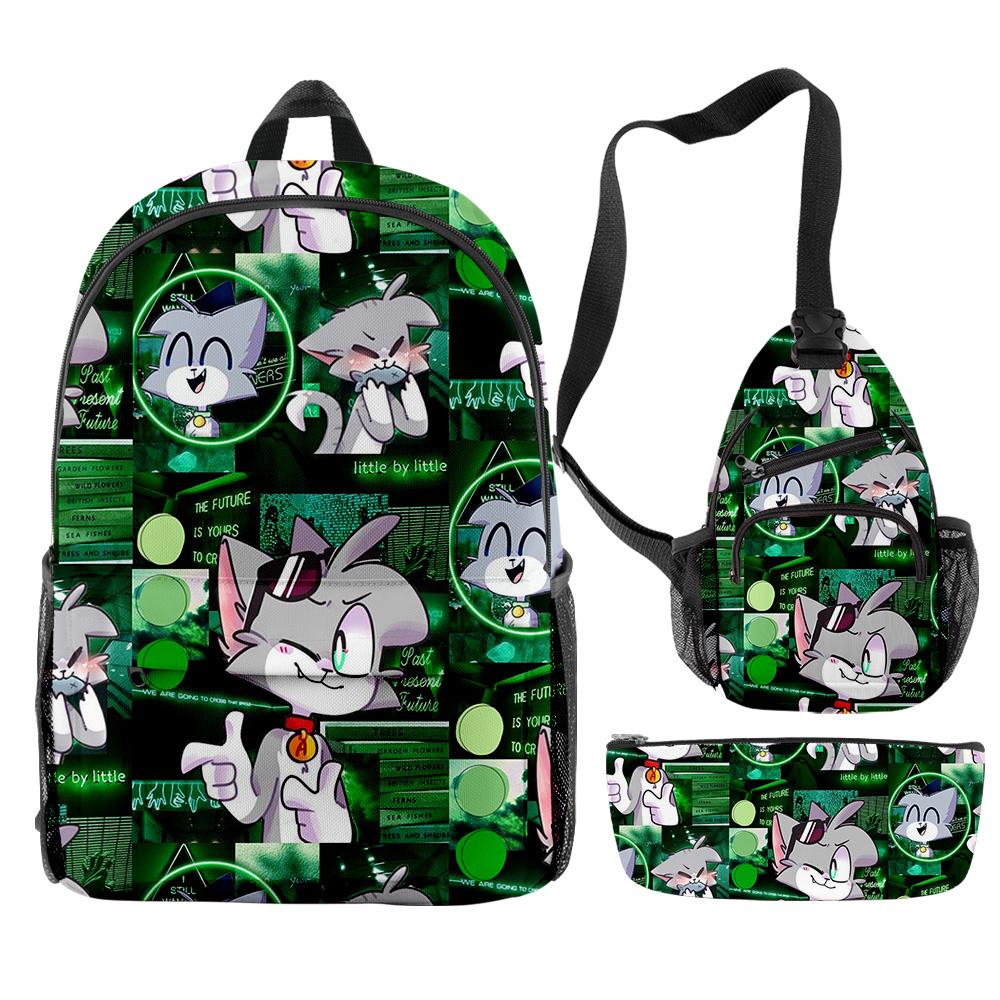 Mode Nouveauté Cool Acenix Impression 3D 3 pcs/Ensemble élève Sacs d'école Sac à dos pour ordinateur portable de voyage Sac de poitrine Trousse à crayons
