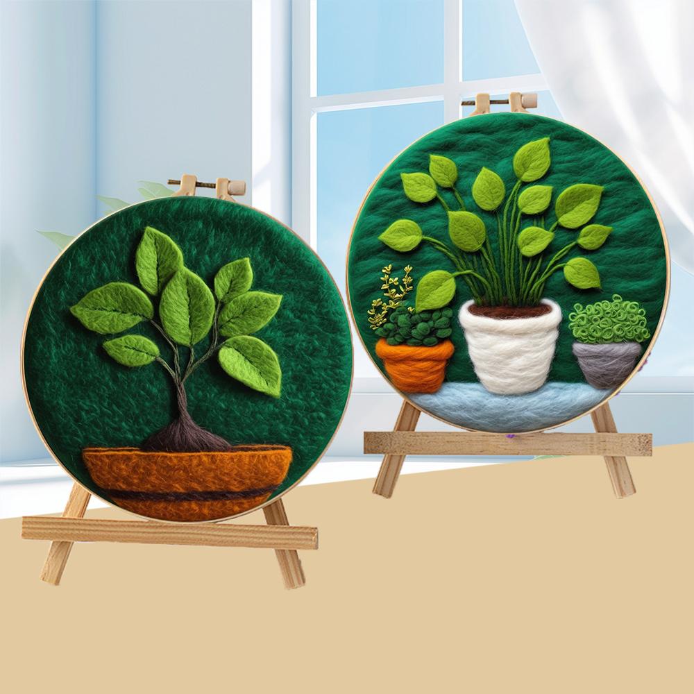 CHENISTORY 20x20cm Frame With Diy Felt Kit Wool Felting Painting Plant Pot Wool Needle Felt Picture Kit Felt Craft Decoration Gi