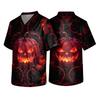 Men's Halloween Printed V-Neck Scrub Top Short Sleeve with Pockets for Work Uniform