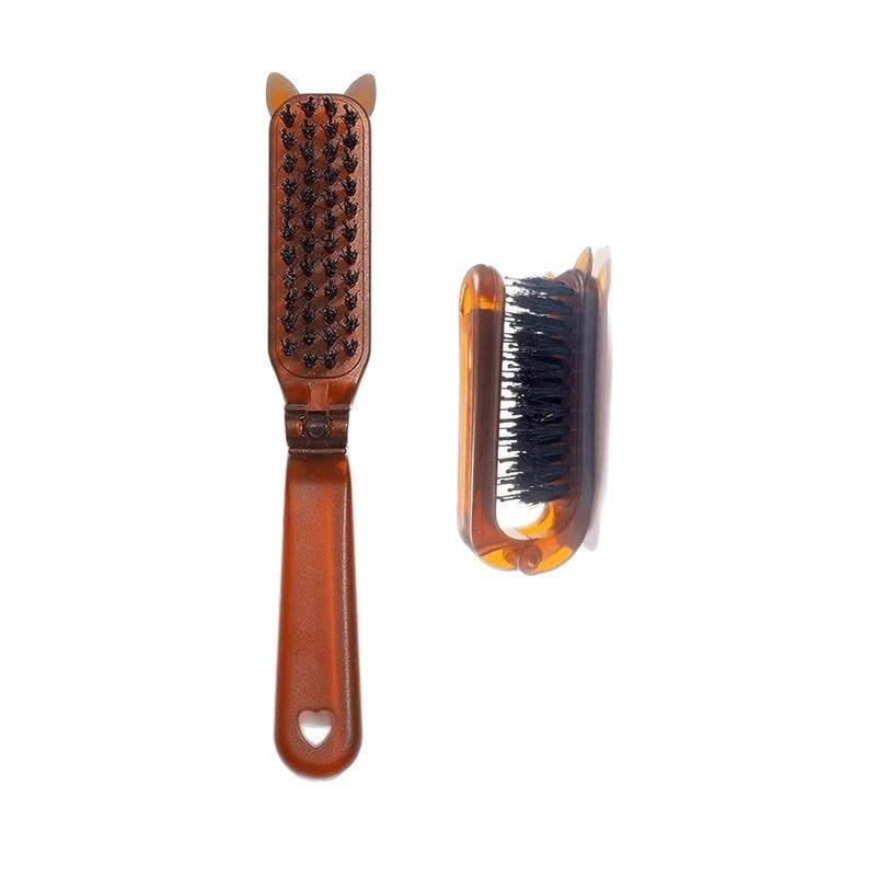 Portable Long Handle Boar Bristle Curling & Teasing Brush for Fluffy Hairstyles and Styling