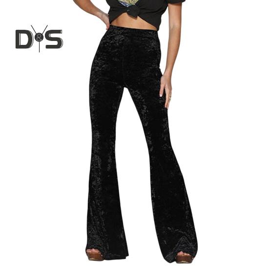 

Женские расклешенные брюки, эластичные, с высокой талией, однотонные, широкие брюки, приподнятые до бедер, бархатные, рабочие брюки для отдыха, повседневная одежда M чёрный