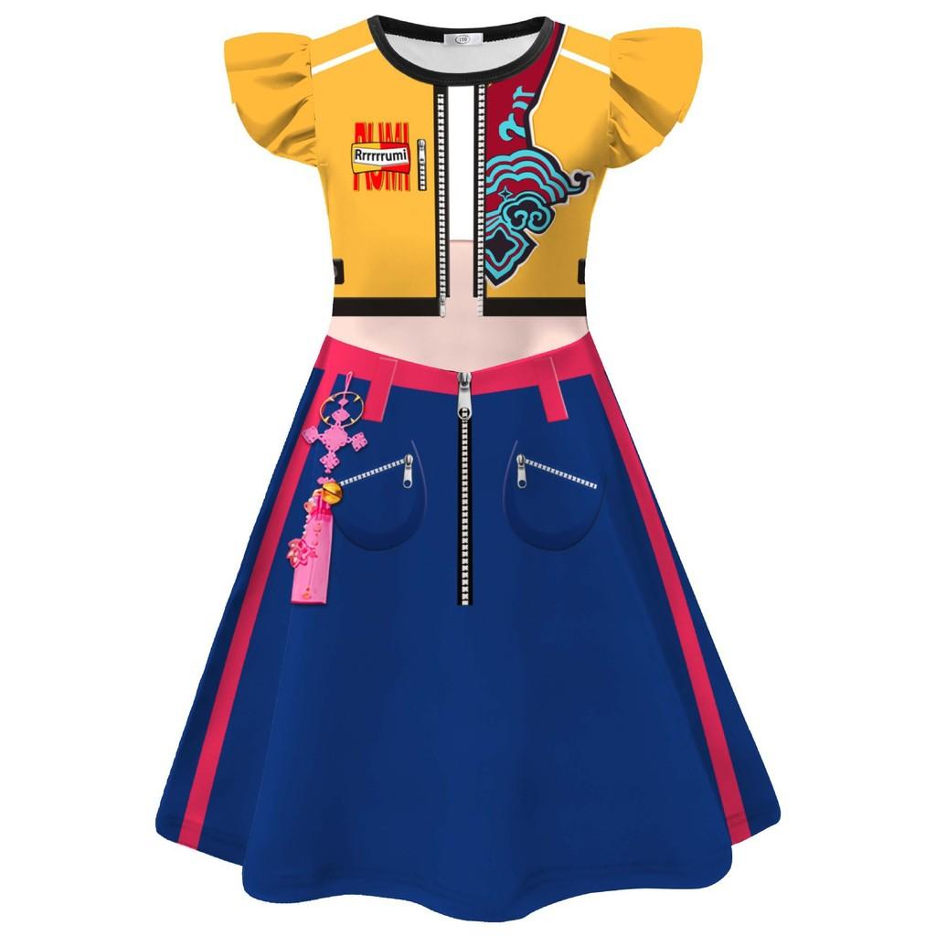Kpop Demon Hunters Girl Dress With Cartoon Pleated Fabric For Children 110-160cm