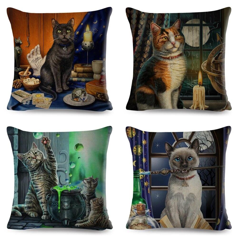 Pet Cartoon Animal Pillowcase Cute Watercolor Cat Cushion Cover Decor Sofa Home Car Children's Room Pillowcase