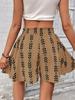 Women's Crop Top and Abstract Print Drawstring Waist Skirt Set
