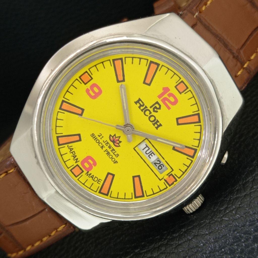 

AUTOMATIC VINTAGE RICOH R31 JAPAN MENS YELLOW COLOR DIAL WATCH a707646-1