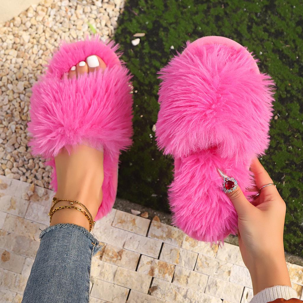 Fashion Autumn Winter Women Plush Slippers Fluffy Light Flip Flops Home Open Toes Living Room Shoes Fashion Sexy Slides Pantuflas Mujer