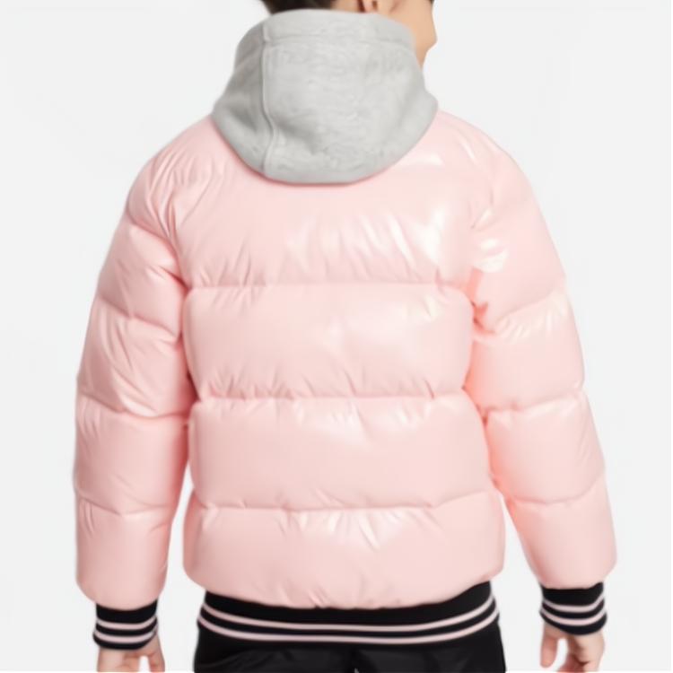 Nike Down Jacket Letter Print Hooded Long Sleeve Woven Comfortable Kids Jackets Pink DB7074-654