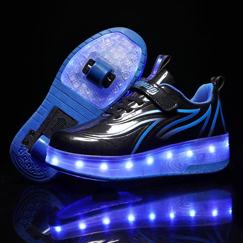 Glitter Runaway Shoes Boys and Girls Students Roller Skates Double Wheel Flying Shoes Strap Wheels Led Lights