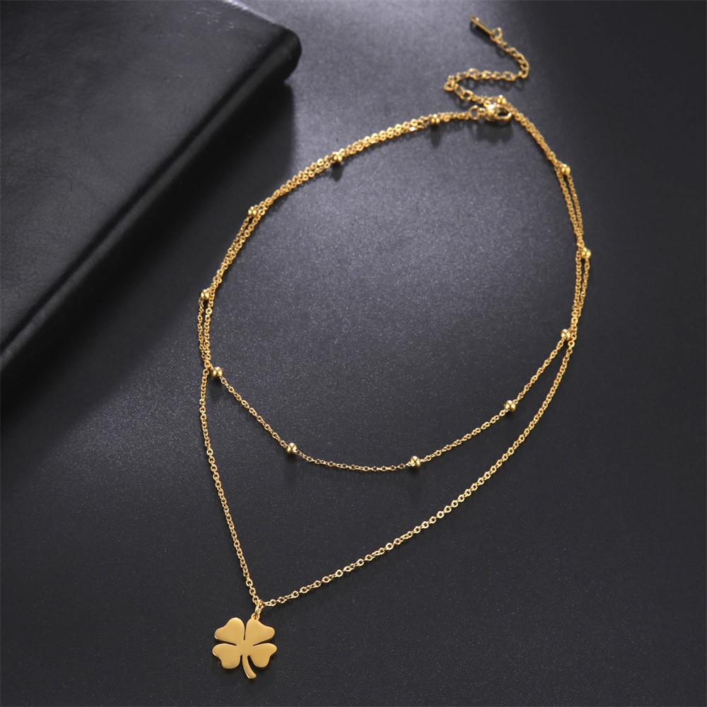 Clover Necklaces for Women Girls Lucky Stainless Steel Pendant Double Layer Gothic Classic Necklace Jewelry 2026 Gifts Wholesale