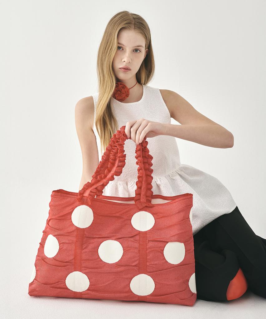 Pleatsmama Polka Dot Shopper Bag Red