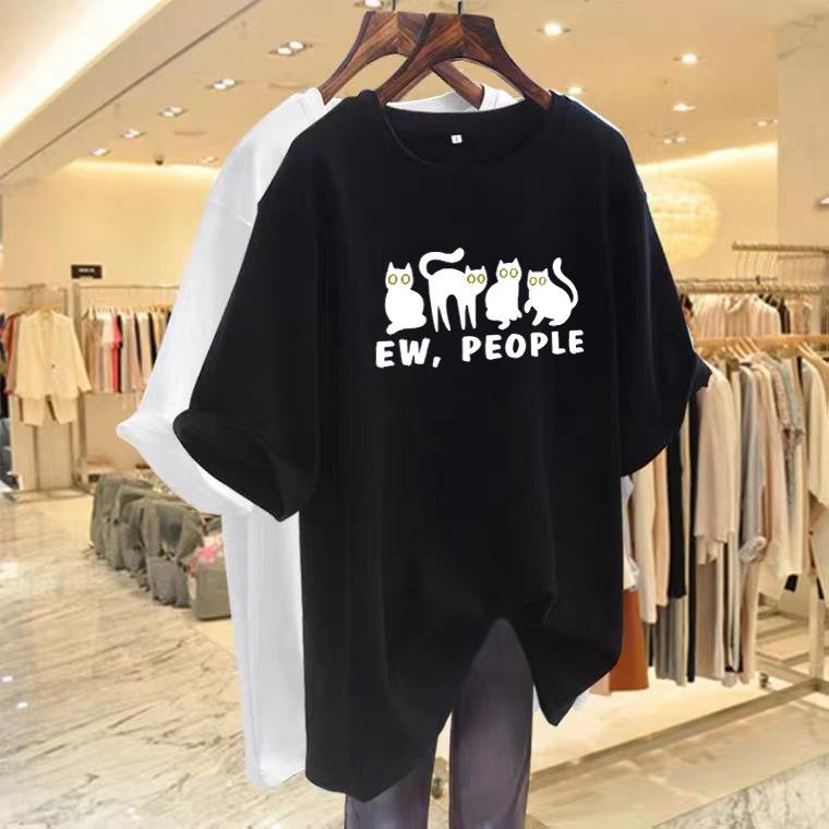 

Pure cotton large version short-sleeved t-shirt women s 2025 new summer loose medium and long casual t-shirt half-sleeved large size top XXXXL чорний