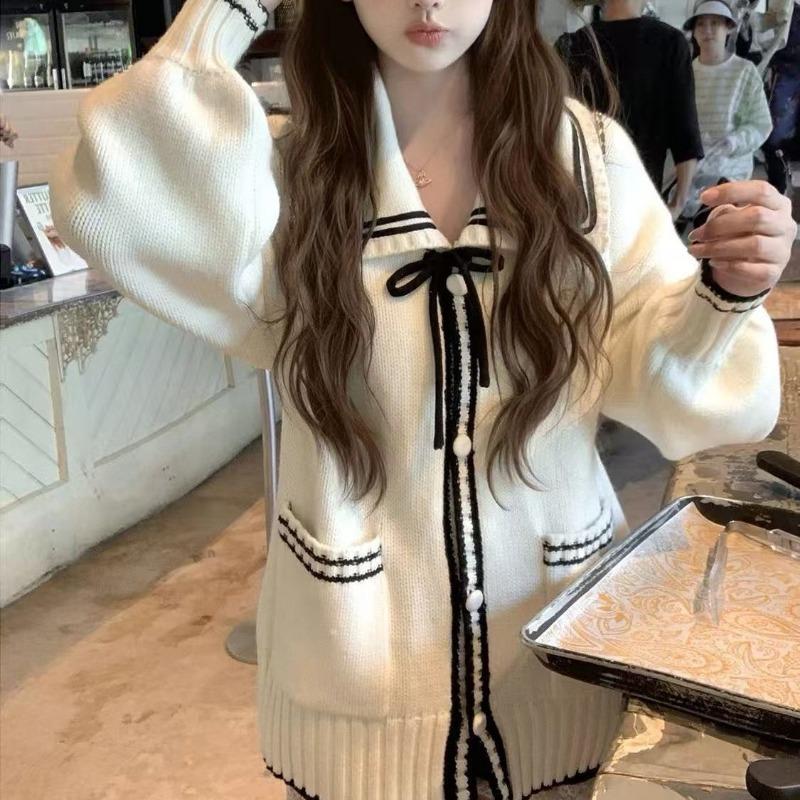 Women S Korean Style Loose Lapel Cardigan Sweater Autumn Winter Knit Top