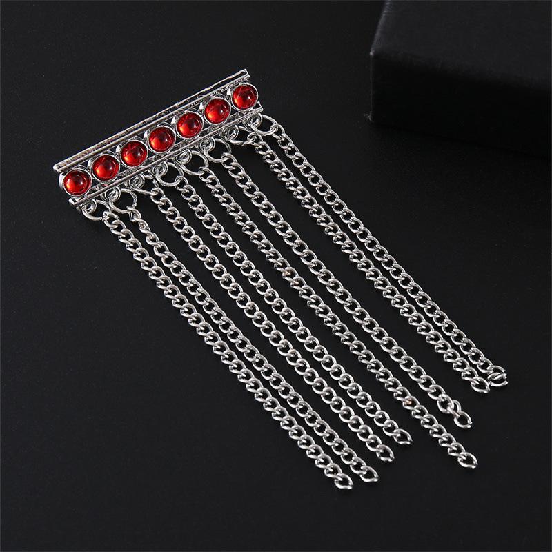 New Rhinestone Tassel Chain Brooch Men's Suit Badge Korean Fashion Lapel Pins Luxulry Jewelry Brooches Accessories