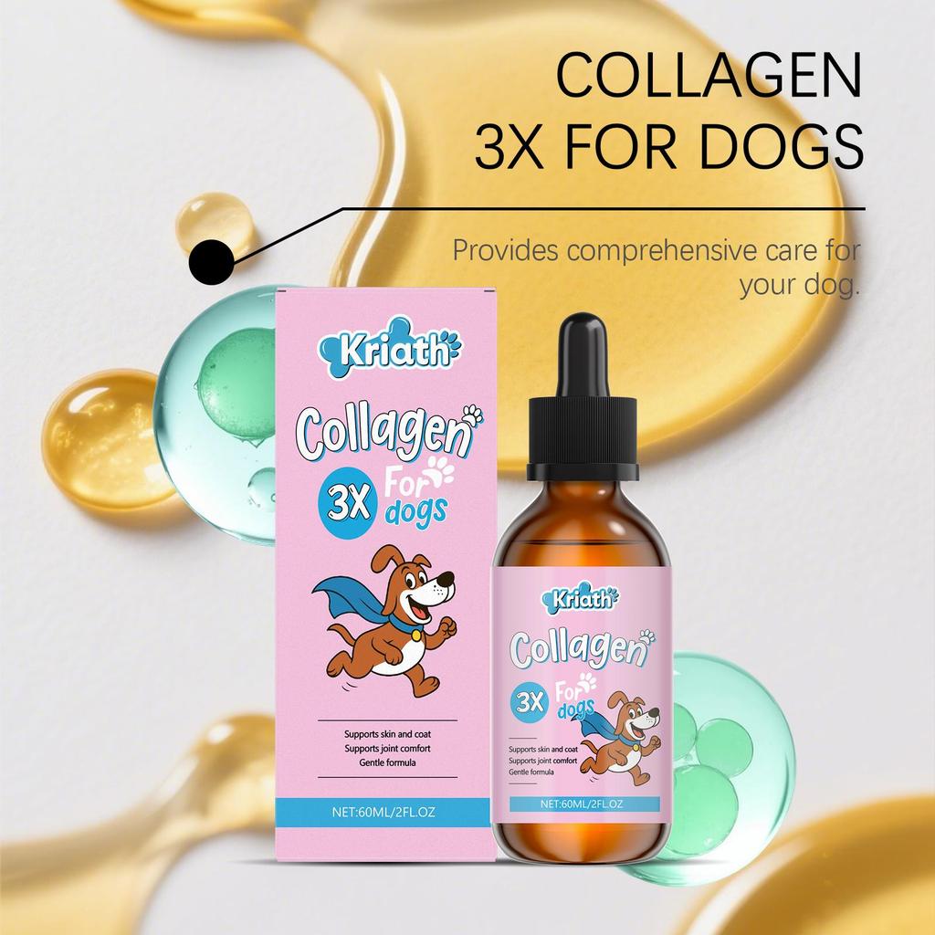 Kriath Honden Collageen Druppels, Milde Formule, Gewrichts-, Vacht- en Huidverzorging voor Honden, Voedingssupplement 60ml