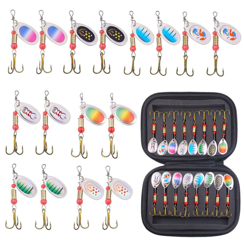 Jig-Spinner-Köder-Set mit Angelkasten, 3 g, rotierender Spinner für Hecht, Lachs, Meeresangeln, Wobbler, Trolling, harte Oberflächen, Oberflächenköder
