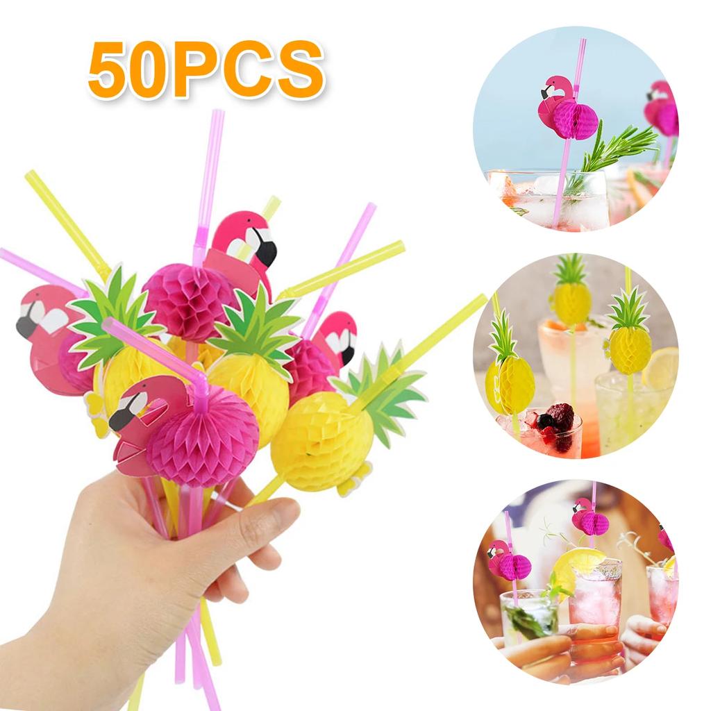 50-150Pcs 3D Fruit Drinking Straw Flamingo Disposable Paper Straws Wedding Favors Kids Birthday Party Barware Decorations