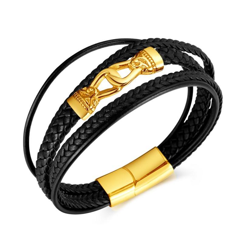 Hot Selling Hand Woven Leather Jewelry European American Personalized Trend Multi-layer Bracelet Men