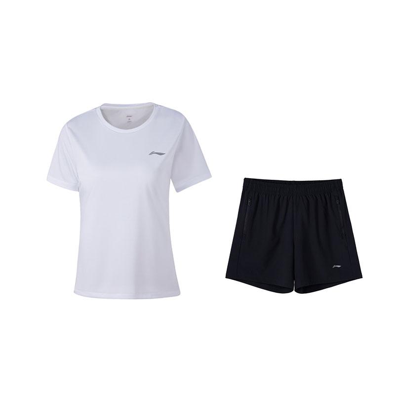 

Li-Ning Fashionable Simple Breathable Short Sleeve Comfortable Pants Casual Sports Suit Women suit White Black W838-2+W518-1 L