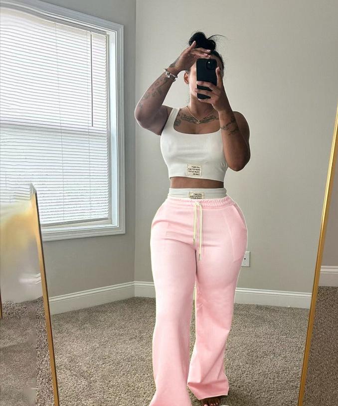 

Multi Color Crop Top and Drawstring Waist Wide Leg Pants Set XL світло-рожевий колір