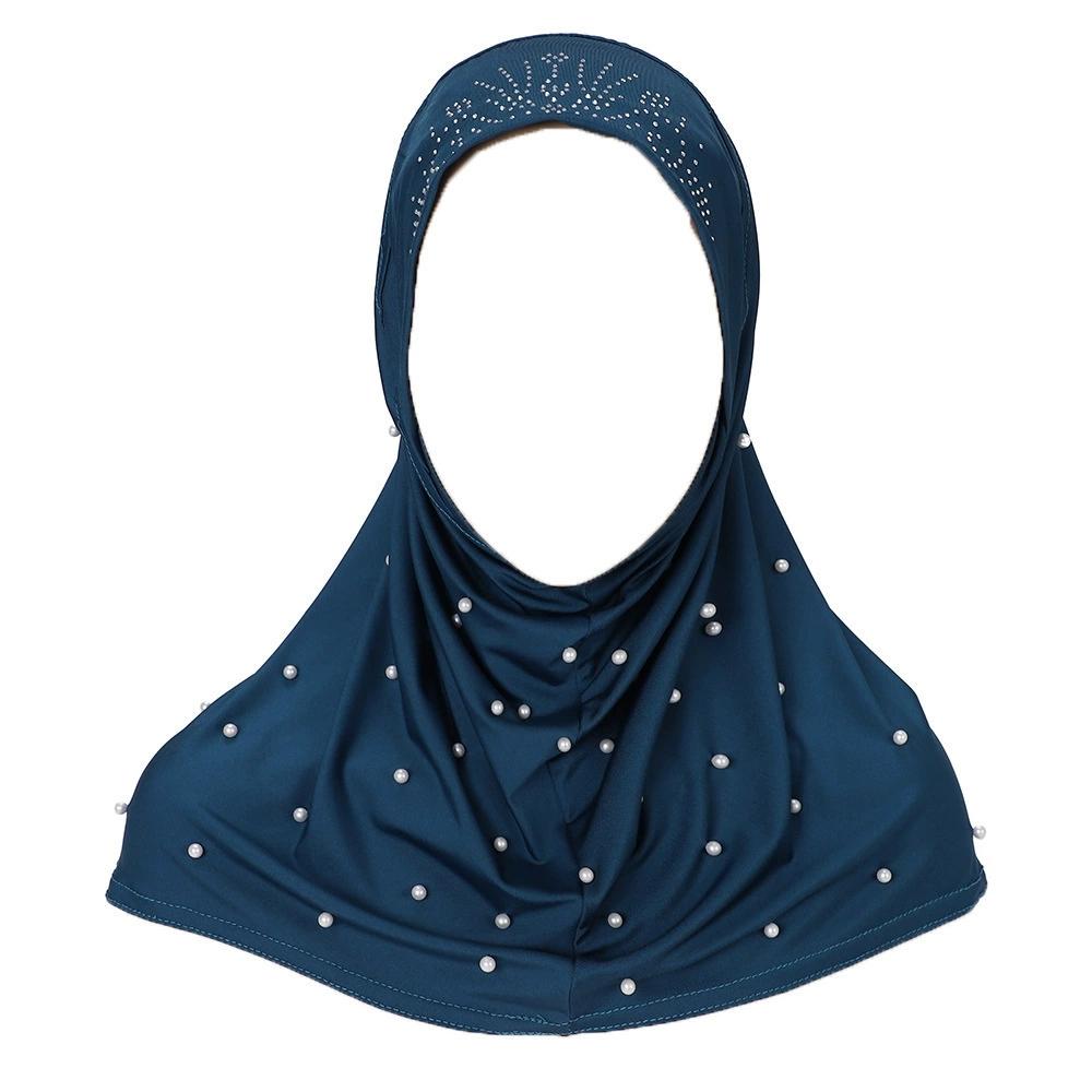 Women Pearl Decorated Hijab Scarf Shimmer Edge Shawl Women Soft Premium Jersey Hijab Turban Islam Solid Color Headscarf