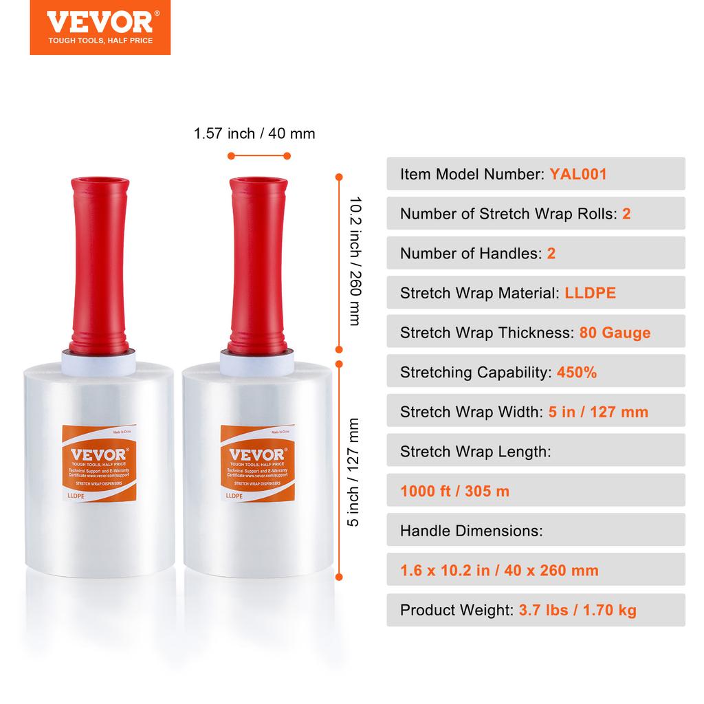 SucceBuy 2/4Packs Stretch Film Strength Clear Stretch Wrap Roll Shrink Film with Handles for Pallet Wrapping Shipping Moving