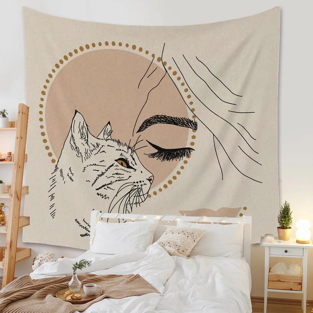 Boho Bakgrunnsillustrasjon Veggmaleri Dekor Geometrisk Gobelin Vegghenging Soverom Estetisk Teppe