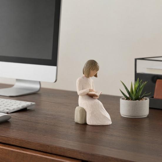 Yousheng Angel Reading Book Statue, Resin Desk Decor for Book Lovers, Young Girl Figurine for Bookshelf, Healing Atmosphere Gift for Readers