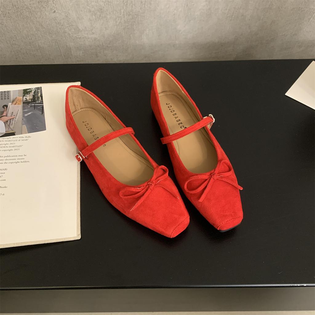 French Retro Suede Ballet Single Shoes Women's 2025 Autumn New Korean Version One-word Strap Flat Mary Jane Women's Shoes