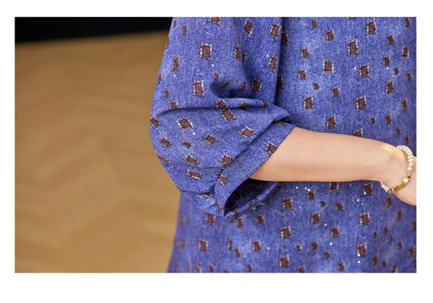 Floral Print Seven-Sleeve Loose Shirt for Stylish Middle-Aged Women