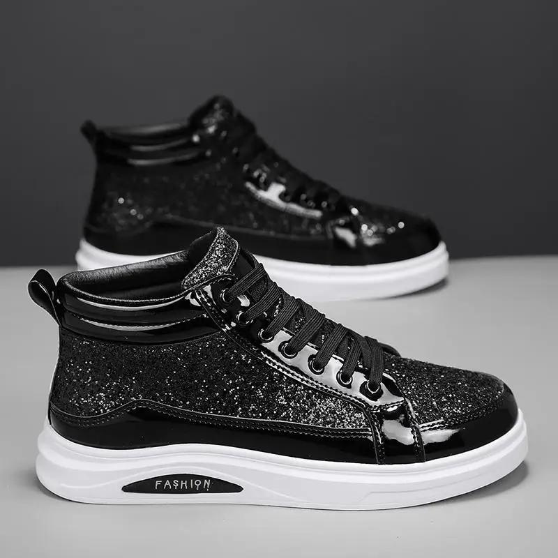 

New Men s Sneakers Fashion Bright Surface Casual Board Shoes Thick soled Height Increasing Running Shoes para hombres 46