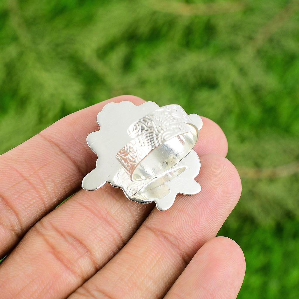 Natural Larimar Gemstone 925 Silver Promise Flower Adjustable Ring For Girls