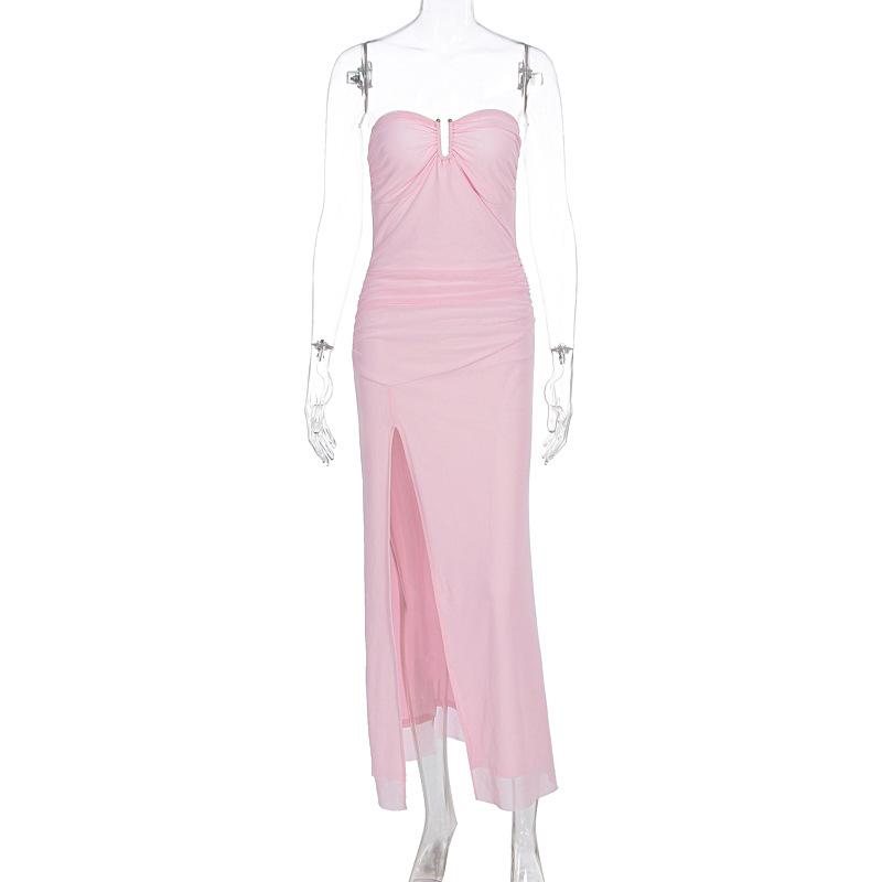 Summer New European and American Style Sexy Tube Top Evening Dress Temperament Waist Dress Split Dress Wholesale Price