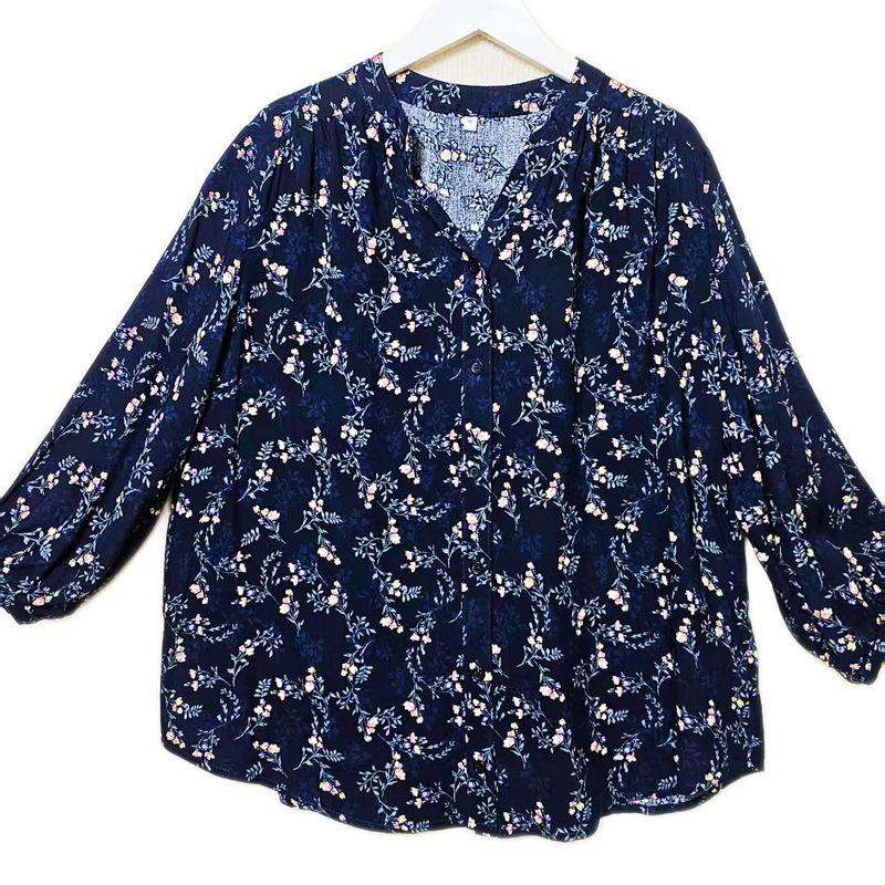 Export Tail Goods Print Rayon Three-Quarter Sleeve V Neck Open Shirt Female Loose Casual Polka Dot Shirt Mother Wear Autumn