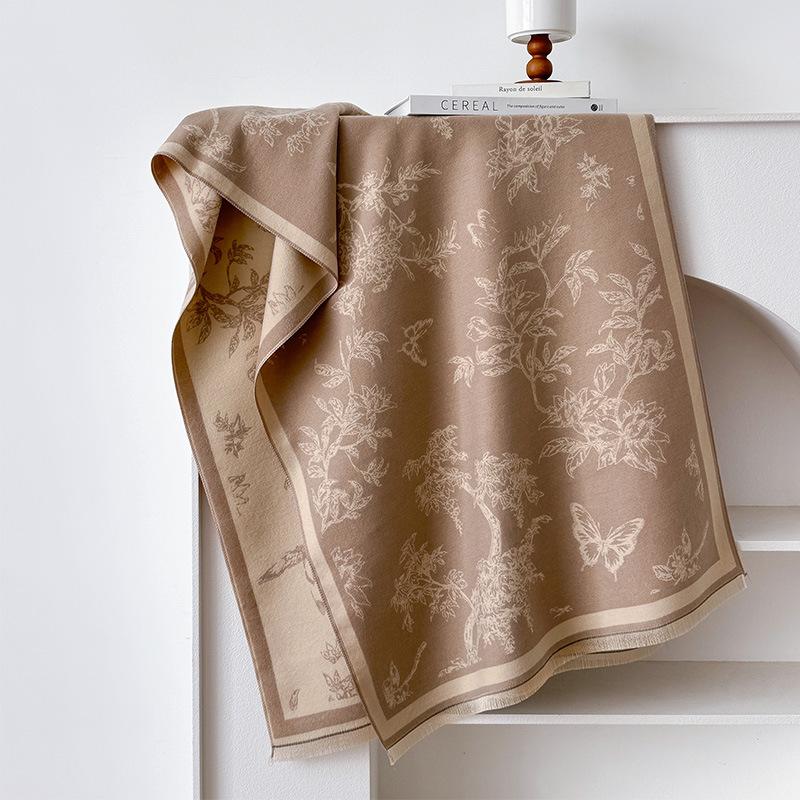 Imitation Cashmere Scarf Female Plant Retro Versatile Student Thickened Scarf Dual-Purpose Air Conditioner Shawl Outside