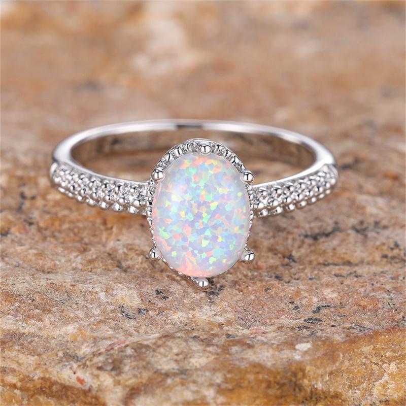 Inele de Angajament cu Piatră Ovală Mare Inele Ou cu Opal Alb Foc Pentru Femei Inele de Căsătorie Aurii Vintage Bijuterii Accesoriu Minimalist