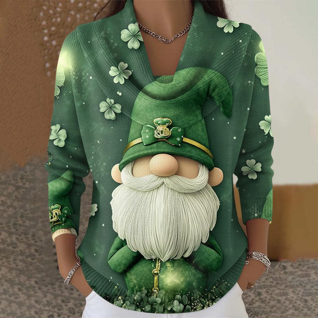 Dámský ležérní a módní svetr s dlouhým rukávem a potiskem, kulatým výstřihem