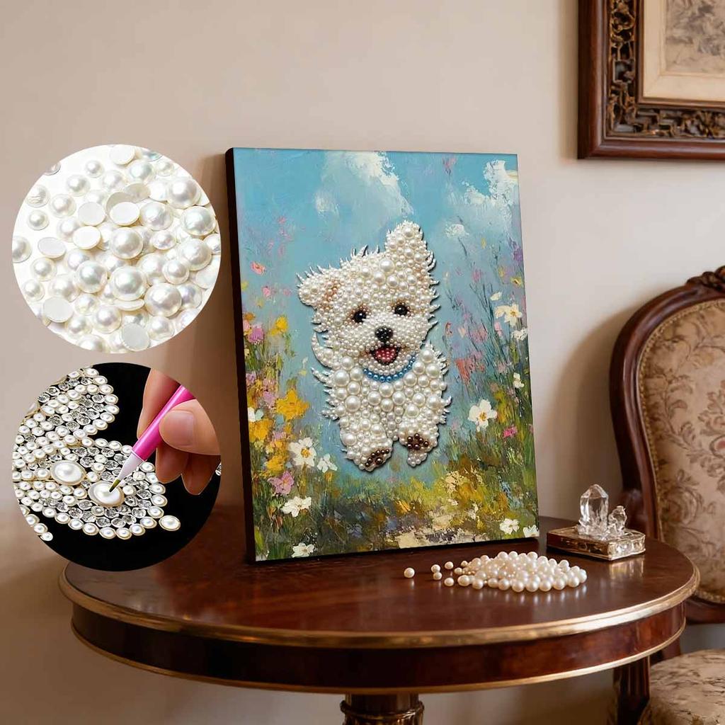 DIY Pearl Painting Set The Running Puppy Pattern Home Decoration Handmade Sticky Diamond Creative Canvas Pearl Art Painting Crafts Perfect Gift