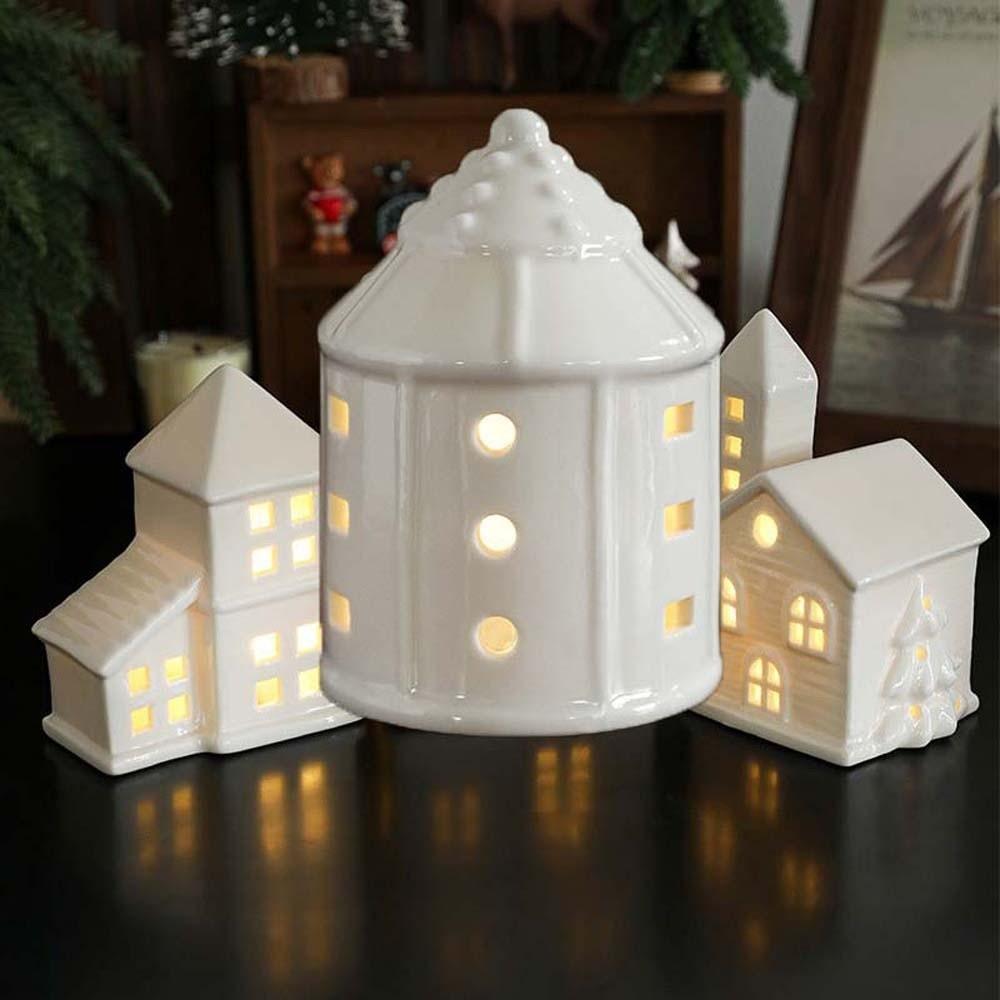 Ceramic Porcelain Lamp Ornament Button Batteries House-shaped Night Lamp  Baby Nursery