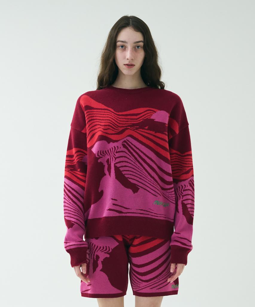 MIMICAWE Landscape Knit Pullover/Red