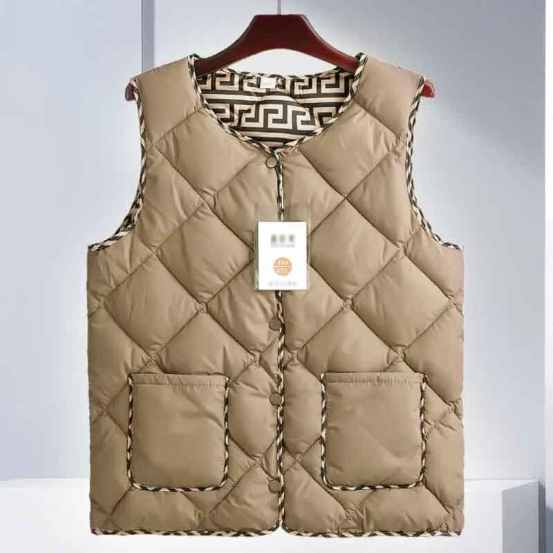 Autumn and Winter New Light Down Cotton Vest Women's Short Pattern Vest Round Neck Fashion Horse