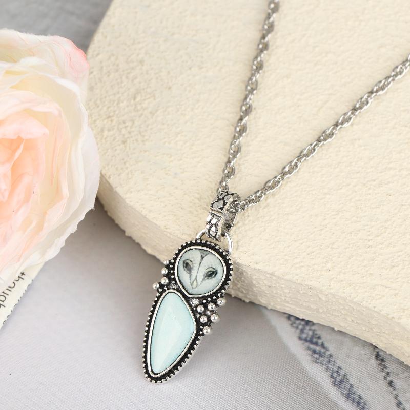 Western Style Women'S Turquoise Stone Bar Pendant Necklace With Owl Fashionable Necklaces Gift