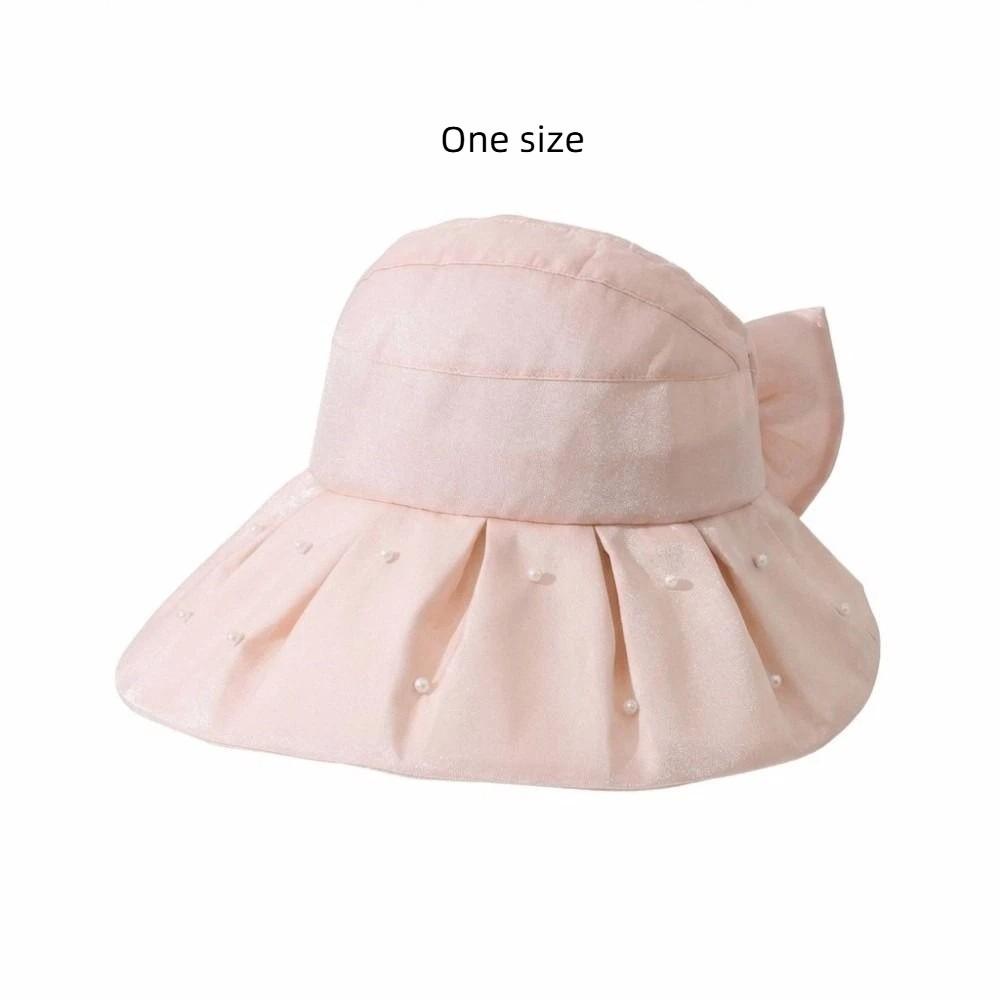 Windproof Women Pearl Bucket Hat Anti-UV Beach Cap Big Brim Sun Hat Summer Spring Autumn