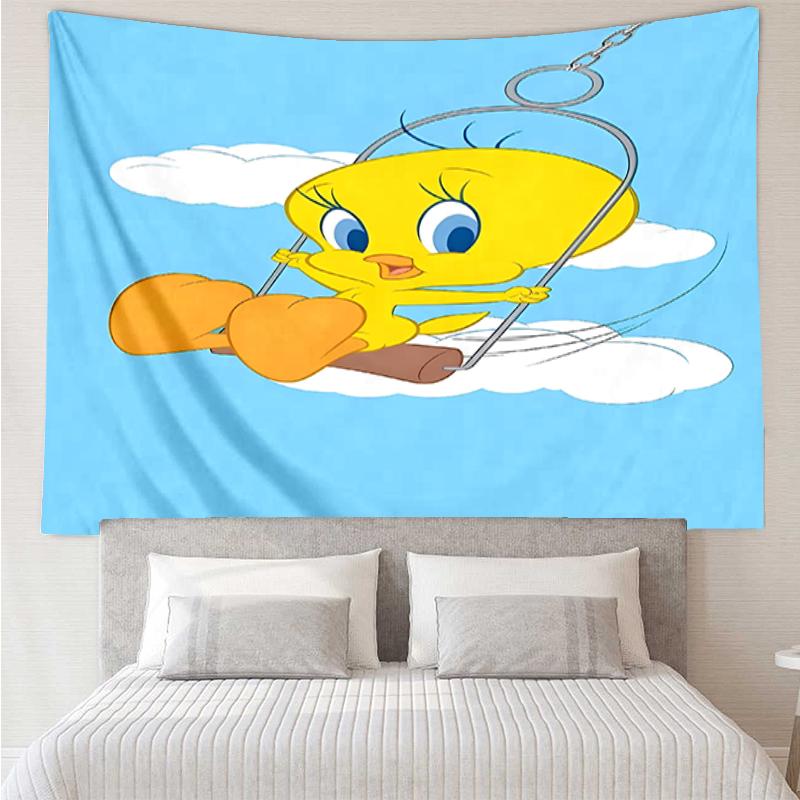 Tweety Print Tapestry, Backdrop, Easy Setup, Ideal for Bedroom, Office & Living Room, with Aesthetic Wall Hanging Decor.