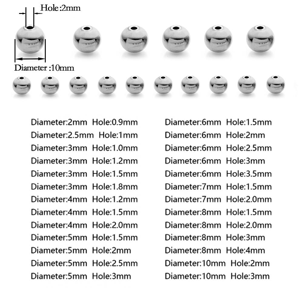 2mm 3mm-10mm Stainless Steel Beads for Jewelry Making Loose Spacer Beads Ball Hole 1.2-5mm for Bracelets Jewelry Components DIY
