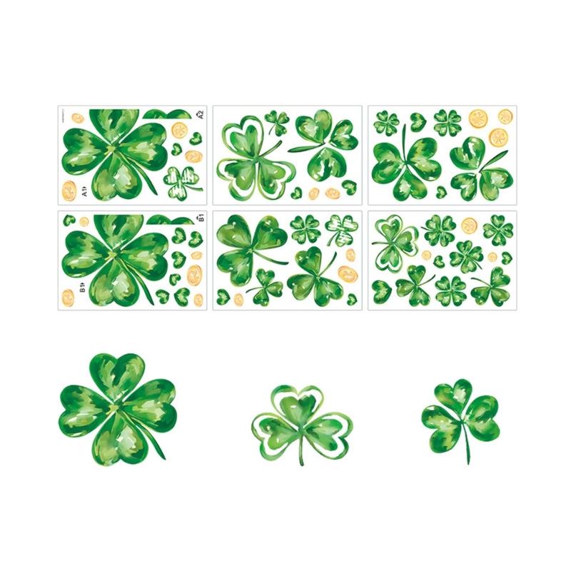 PVC-dekal Klistermärken St Patrick's Day Dekorationer Klistermärken med Klöver Småfolk Design för Fönster Spegel Glasdörr Dekorer