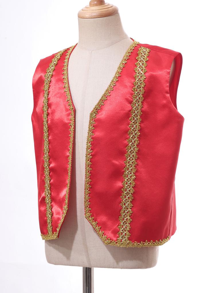 Kids Boys Fairytale Cosplay Arabian Prince Costume V Neck Open Front Waistcoat Vest Halloween Fancy Dress Up