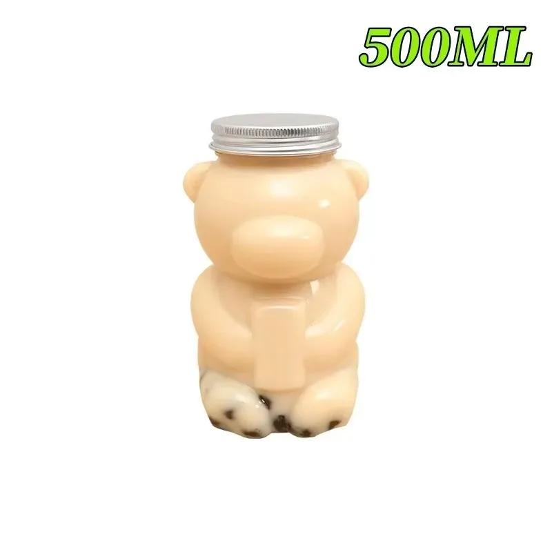 1-10PCS 500ml Violent Bear Milk Tea Bottle Disposable PET Transparent Juice Bottle Cartoon Bear Portable Juice Yogurt Bottle