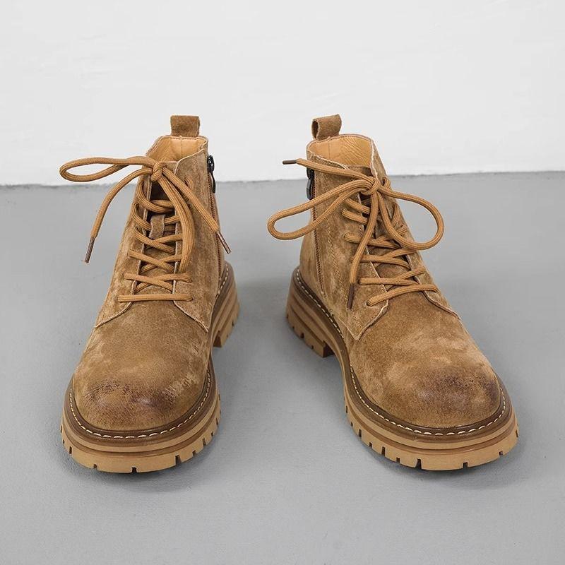 2024 Herren Low-Top und Mid-Top Martin Stiefel: Plateausneaker, Höhenverstärkend, Wüstengelb